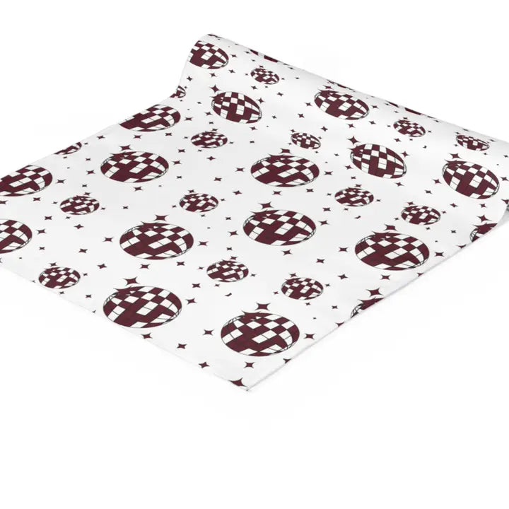 Disco Ball Garnet and White Paper Table Runner