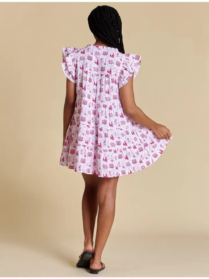 The Team Toile Flutter Sleeve Dress | South Carolina
