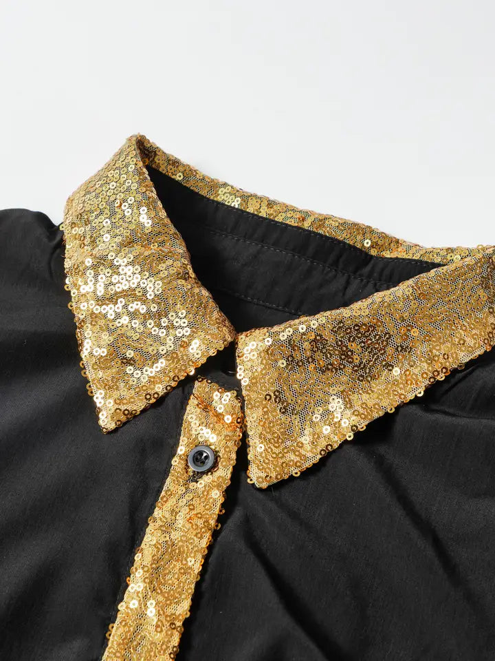 Sequin Trim Bubble Sleeve Game Day Shirt Dress