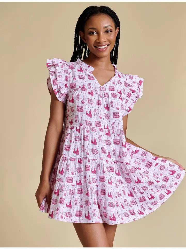 The Team Toile Flutter Sleeve Dress | South Carolina