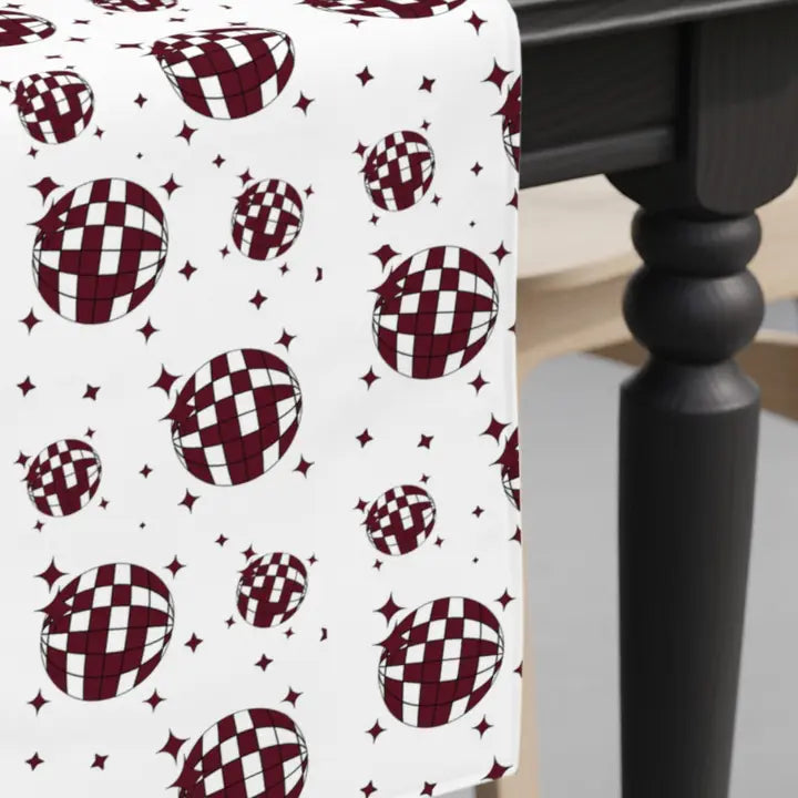Disco Ball Garnet and White Paper Table Runner