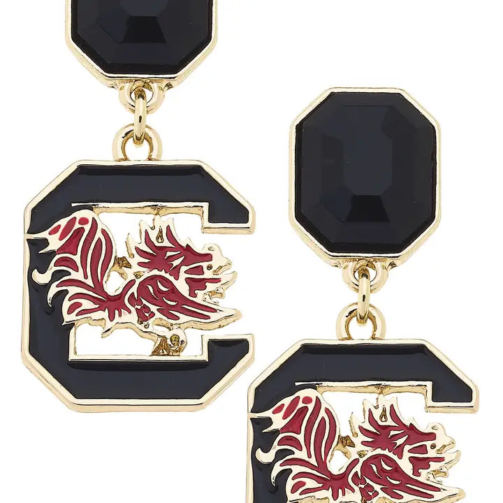 South Carolina Gamecocks Rhinestone Enamel Logo Earrings